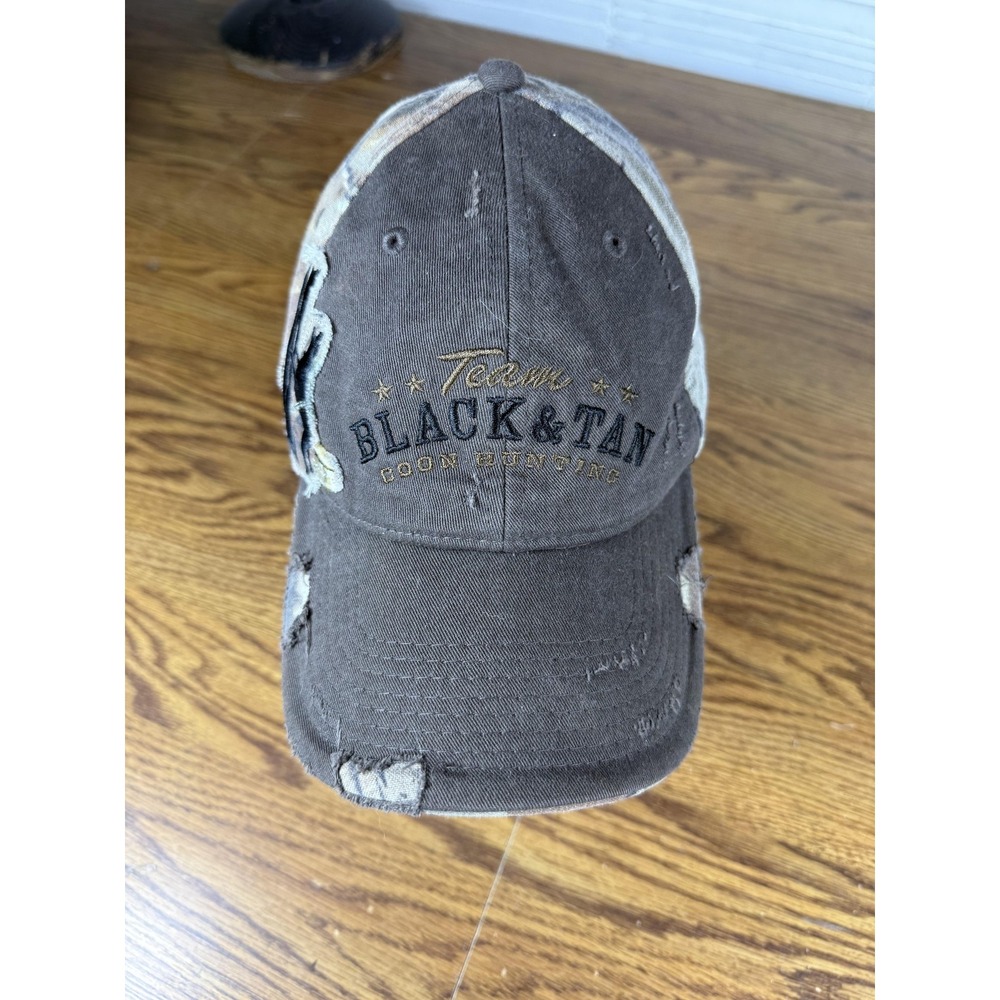 Team Black & Tan Hat Cap Strap Back Brown Camo Coon Hunting Embroidered Mens